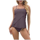MaNMaNing Kadın Tankini Set Yüksek Bel Bikini Seksi Push Up İki Parçalı Mayo Muhafazakar Kadın Mayo (, Kahve, L