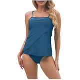 MaNMaNing Kadın Tankini Set Yüksek Bel Bikini Seksi Push Up İki Parçalı Mayo Muhafazakar Kadın Mayo (, Lacivert, M