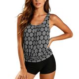 MaNMaNing Kadın Tankini Set Yüksek Bel Bikini Seksi Push Up İki Parçalı Mayo Retro Toplanmış Büyük Baskı Muhafazakar Kadın Mayo (, Gri, L