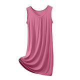 MaNMaNing Kadın yazlık gecelik rahat yuvarlak yaka kolsuz ev elbisesi salon kıyafeti gündelik basic kadın (, Pembe., XL