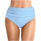 MaNMaNing Kadın yazlık tek renkli bel uzunluğunda pileli plaj çift katmanlı üçgen mayo rahat bikini kadın (, Açık mavi, XL