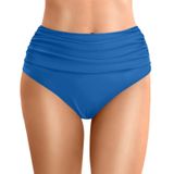 MaNMaNing Kadın yüksek bel bikini altı toplanmış yüksek kesim tam koruma tek renkli tasarım rahat spor kadın bikini altı (, Mavi, L