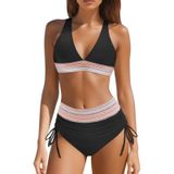 MaNMaNing Kadın Yüksek Bel Bikini Seti Mayo Renk Bloğu İki Parçalı İpli Push Up Plaj Kadın Mayo (, Siyah, M