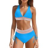 MaNMaNing Kadın Yüksek Bel Bikini Seti Renk Bloğu İki Parçalı İpli Mayo Push Up Karın Açılabilir Plaj Ayarlanabilir Kadın (, Bu2, 3XL