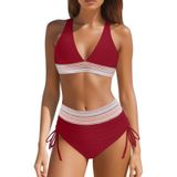 MaNMaNing Kadın Yüksek Bel Bikini Seti Renk Bloğu İki Parçalı İpli Mayo Push Up Karın Açılabilir Plaj Ayarlanabilir Kadın (, Rd2., 5XL