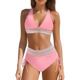 MaNMaNing Kadın Yüksek Bel Bikini Seti Renk Bloğu İki Parçalı İpli Mayo Push Up Karın Açılabilir Plaj Ayarlanabilir Kadın (, Rd3., 5XL