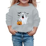 MaNMaNing Kız Cadılar Bayramı Baskılı Kazak Uzun Kollu Yuvarlak Yaka Sweatshirt Günlük Üst Sonbahar Kış Okul Gezi Rahat Yumuşak Kız 3 14 Yaş, Gri, 5-6 Yaş