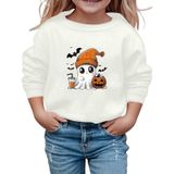 MaNMaNing Kız Cadılar Bayramı Baskılı Sweatshirt Uzun Kollu Yuvarlak Yaka Kazak Günlük Üst Sonbahar Kış Gezi Okul Rahat Yumuşak Kız 3 14 Yaş, Beyaz, 11-12 Yaş