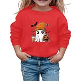 MaNMaNing Kız Cadılar Bayramı Baskılı Sweatshirt Uzun Kollu Yuvarlak Yaka Kazak Günlük Üst Sonbahar Kış Gezi Okul Rahat Yumuşak Kız 3 14 Yaş, Kırmızı, 5-6 Yaş