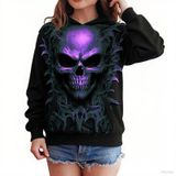 MaNMaNing Kız Cadılar Bayramı Kapüşonlu Kazak İskelet Baskılı Sweatshirt Uzun Kollu Sıcak Polar Ceket Yumuşak Günlük Üst Giyim Genç Kız 3 14 Yaş, Açık Lila, 9-10 Yaş