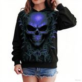 MaNMaNing Kız Cadılar Bayramı Kapüşonlu Kazak İskelet Baskılı Sweatshirt Uzun Kollu Sıcak Polar Ceket Yumuşak Günlük Üst Giyim Genç Kız 3 14 Yaş, Koyu Lila, 9-10 Yaş
