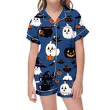 MaNMaNing Kız Cadılar Bayramı Pijama Seti İpek Baskı Yumuşak Rahat Uzun Kollu Üst Pantolon Tatil Kıyafeti Kız 2 13 Yaş Kostüm, Lacivert, 2-3 Yaş