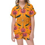 MaNMaNing Kız Cadılar Bayramı Pijama Seti İpek Baskılı Yumuşak Rahat Uzun Kollu Üst Pantolon Gecelik Salon Giysisi Kız 2 13 Yaş Kostüm, Turuncu., 2-3 Yaş