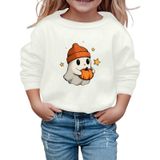MaNMaNing Kız Cadılar Bayramı Sweatshirt Baskılı Uzun Kollu Yuvarlak Yaka Kazak Günlük Üst Sonbahar Kış Gezi Okul Rahat Yumuşak Kız 3 14 Yaş, Beyaz, 7-8 Yaş