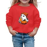 MaNMaNing Kız Cadılar Bayramı Uzun Kollu Kazak Baskılı Yuvarlak Yaka Sweatshirt Günlük Üst Sonbahar Kış Okul Gezi Rahat Yumuşak Kız 3 14 Yaş, Kırmızı, 3-4 Yaş
