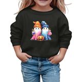 MaNMaNing Kız Cadılar Bayramı Uzun Kollu Kazak Baskılı Yuvarlak Yaka Sweatshirt Günlük Üst Sonbahar Kış Okul Gezi Rahat Yumuşak Kız 3 14 Yaş, Siyah, 9-10 Yaş