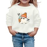 MaNMaNing Kız Cadılar Bayramı Uzun Kollu Sweatshirt Baskılı Yuvarlak Yaka Kazak Günlük Üst Sonbahar Kış Okul Gezi Rahat Yumuşak Kız 3 14 Yaş, Beyaz, 3-4 Yaş