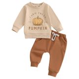MaNMaNing Küçük çocuk erkek cadılar bayramı kıyafeti, balkabağı baskılı, yuvarlak yaka, sweatshirt, pantolon seti, sonbahar kıyafeti, erkek çocuk kostümü, Haki., 6-12 Ay