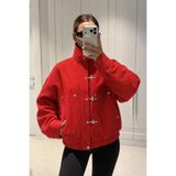 MANMARK Japon Düğmesi Detaylı Dik Yaka Gabardin Kumaş Oversize Kanvas Kadın Bomber Ceket