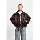 MANMARK New Kadın Tokalı Oversize Deri Ceket – Fermuarlı Vintage Biker Mont