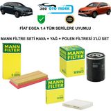 Mann Fiat Egea 1.4 Tüm Serilere Uyumlu Filtre Seti Hava + Yağ + Polen Filtresi 3'lü Set