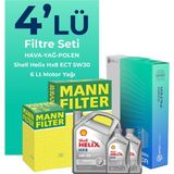 Mann Filter Audi A7 3.0 Dizel QUATRO 245HP Filtre Bakım Seti Shell Motor Yağlı (2010-2016) 4 Lü