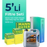 Mann Filter Fiat Linea 1.3 Dizel Filtre Bakım Seti Liqui Moly Motor Yağlı Euro 5 (2009-2017) 5 Li