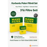 Mann-Filter Ford Fiesta 1.4 TDCI Dizel 2002-2008 MANN Filtre Seti (3’lü / 3 Parça) Karbonlu Polen + Hava + Yağ Filtresi (Yakıt Yok)