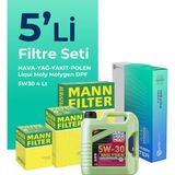 Mann Filter Mann Peugeot 301 1.6 Dizel Filtre Bakım Seti Liqui Moly Motor Yağlı (2012-2018) 5 Li