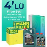 Mann Filter Mercedes C200 Kompresor Filtre Bakım Seti Castrol Motor Yağlı (2008-2012) 4 Lü