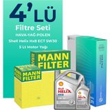 Mann Filter Opel Insignia 1.6 Turbo Filtre Bakım Seti Shell Motor Yağlı (2009-2016) 4 Lü