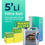 Mann Filter Peugeot 301 1.5 Dizel Filtre Bakım Seti Liqui Moly Motor Yağlı (2017-2024) 5 Li