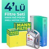 Mann Filter Peugeot 301 1.5 Dizel Filtre Bakım Seti Shell Motor Yağlı (2017-2024) 4 Lü
