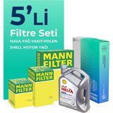 Mann Filter Peugeot 301 1.5 Dizel Filtre Bakım Seti Shell Motor Yağlı (2017-2024) 5 Li