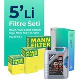 Mann Filter Peugeot 301 1.6 Bluehdi Dizel Filtre Bakım Seti Liqui Moly Motor Yağlı (2014-2020) 5 Li