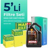Mann Filter Peugeot 301 1.6 BlueHDi Dizel Filtre Bakım Seti Motul Motor Yağlı (2014-2020) 5 Li