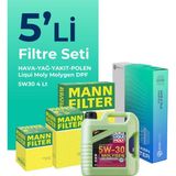Mann Filter Peugeot 301 1.6 Dizel Filtre Bakım Seti Liqui Moly Motor Yağlı (2012-2018) 5 Li