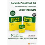 Mann-Filter Skoda Octavia 1.0 Tsı Benzinli 2016-2019 Mann Filtre Seti (3’Lü / 3 Parça) Karbonlu Polen + Hava + Yağ Filtresi (Yakıt Yok)