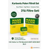 Mann-Filter Vw Jetta 1.4 Tsı Benzinli 2007-2010 Bmy Blg Mann Filtre Seti (3’Lü / 3 Parça) Karbonlu Polen + Hava + Yağ Filtresi (Yakıt Yok)