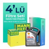MANN Peugeot 301 1.6 Benzin Vti Filtre Bakım Seti Shell Motor Yağlı (2012-2016) 4 Lü