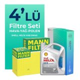 MANN Renault Clio 1.2 Benzin Filtre Bakım Seti Shell Motor Yağlı (2005-2012) 4 Lü