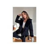 Manolya Butik Kadın Içi Ipek Kürklü Siyah Süet Biker Mont