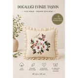 Manolya Desenli Fırfırlı Dekoratif Kırlent Kılıfı %100 Pamuk Organik Boya Baskılı 45x45 Cm Bej