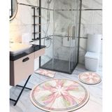 Manolya, Kaymaz, Organik Pamuk Taban Yuvarlak Banyo Halısı-100X100 - 60X60 - 40X60 (3'Lü Set) Çok Renkli