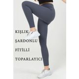 manolyabutik Fitilli Şardonlu, Içi Polarlı Yüksek Bel Toparlayıcı Tayt