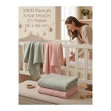 Manora 2 li Paket 4 Katlı Müslin Bebek Battaniyesi 85x85 cm - Bebek Örtüsü & Yeni Doğan Kundak - Somon& Yeşil