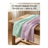 Manora 2’li Müslin Bebek Örtüsü (Yeşil & Lila) Kundak Alt Açma