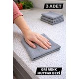Manosta ( 3 Adet ) Mikrofiber Kareli Gri Mutfak Temizlik Bezi – Ultra Emici Tezgah, Kurulama ve El Bezi Seti