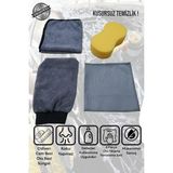 Manosta 4'lü Mikrofiber Oto Yıkama Kurulama Araba Silme Bezi, Oto Eldiven, Cam Bezi ve Sünger - 0315 Gri
