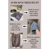 Manosta Gri Mutfak Temizlik Bezi 3'lü Set - Kareli Mutfak Bezi-Sihirli Cam Bezi- Ankastre Yağ Bezi
